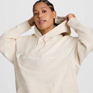 Champion Adult Iconic Embroidered Hoodie - Light Off-White
